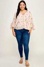 Plus Floral Dolman Blouse Peach