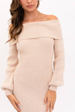 Ballon Sleeve Off Shoulder Sweater Dress Sage