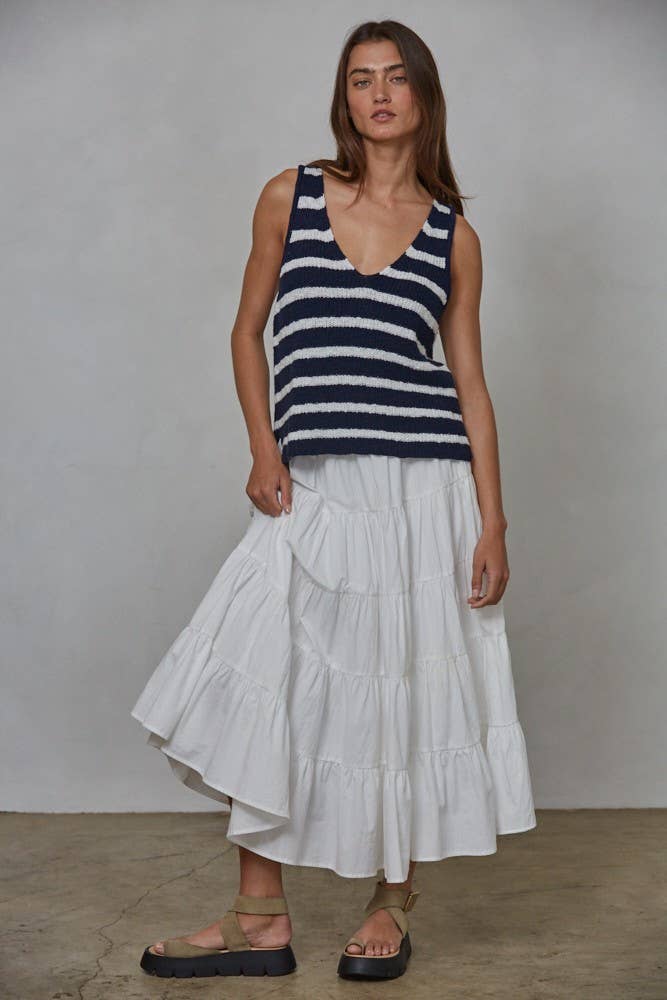 Knit Sweater Cotton Striped V-Neck Sleeveless Top