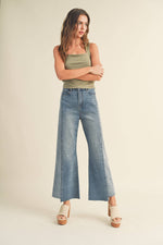 Color Block Raw Hem Denim Pants