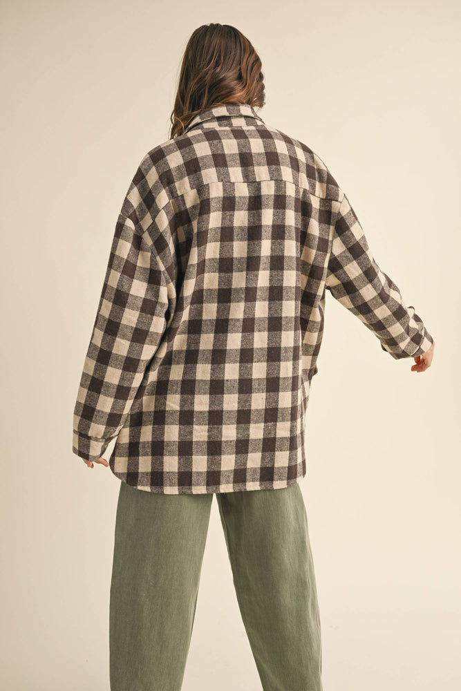 Grid Pattern Shacket Brown