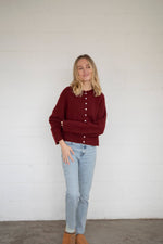 Button Front Cardigan Wine