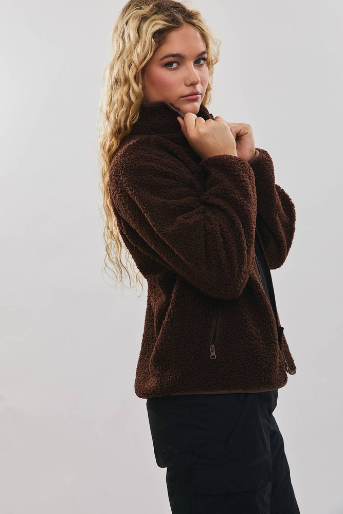 Mock Neck Fleece Jacket Mocha