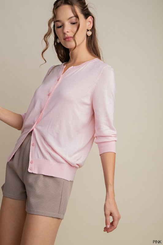 Lightweight Button Up Cardigan Pink