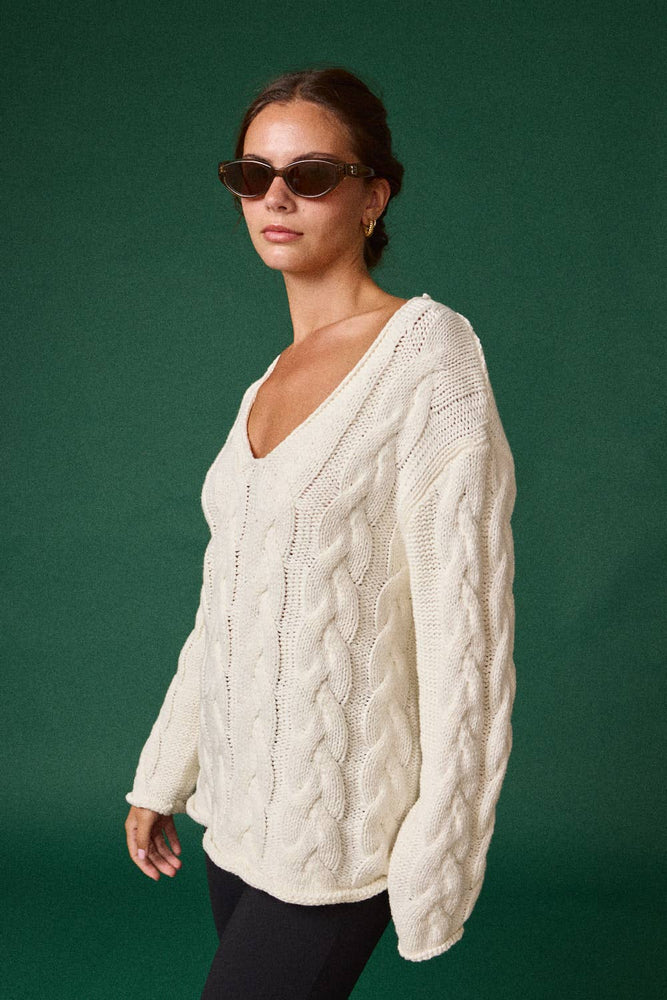 Cable Knit V-Neck Sweater