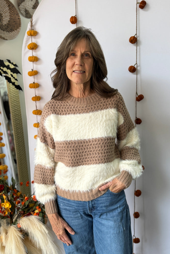 Striped Knit Sweater Mauve