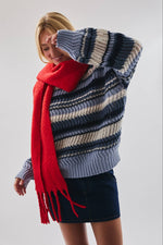 Long Sleeve Crewneck Stripe Sweater Blue