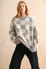 Checkered Pattern Knit Sweater