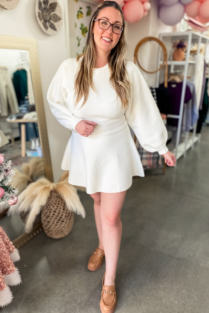 Isabella Cream Balloon Sleeve Sweater Dress
