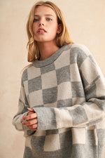 Checkered Pattern Knit Sweater