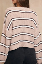 Striped Cropped Sweater Taupe and Black