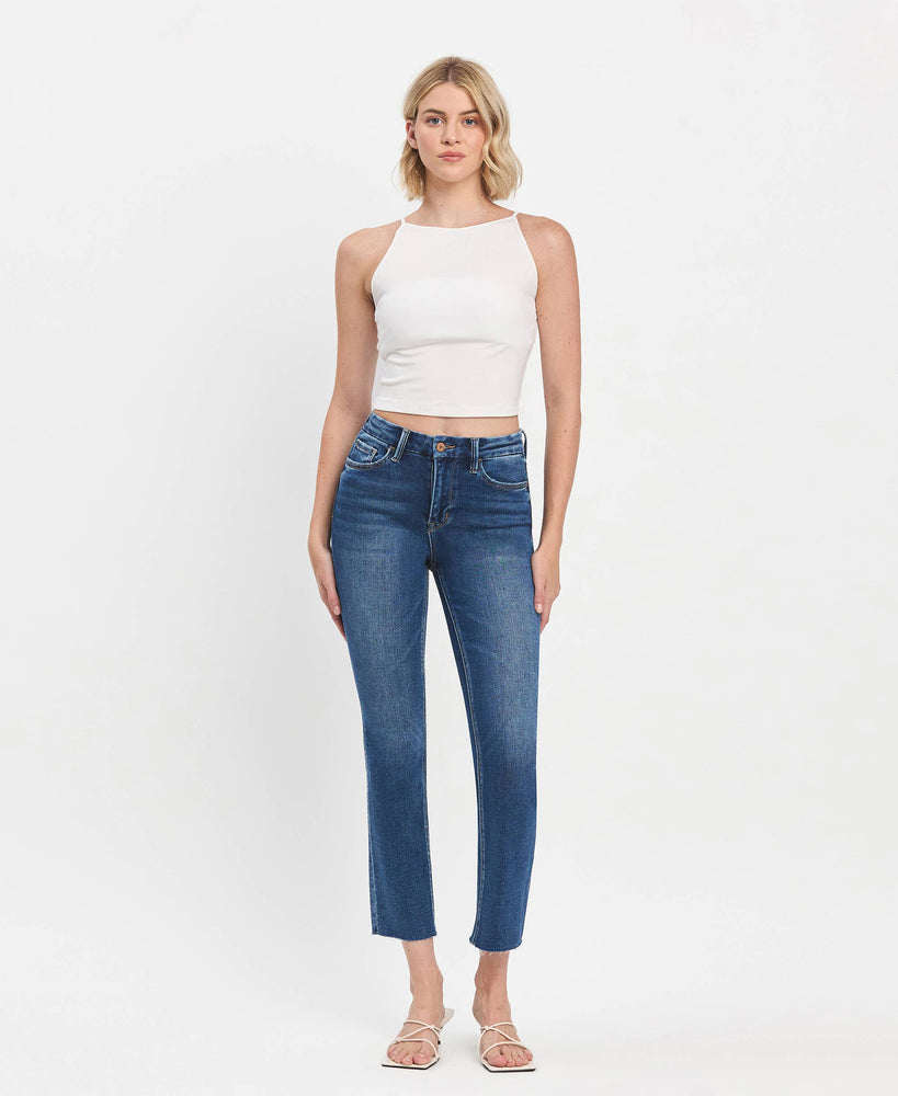 High Rise Crop Slim Straight Jeans