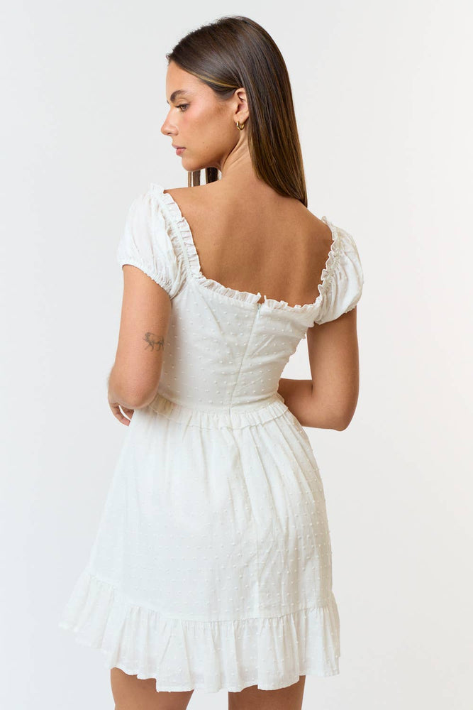 Lace Up Front Swiss Dot Mini Dress