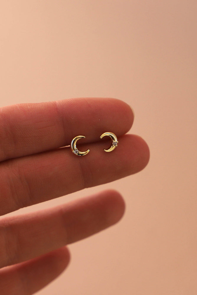 Crescent Moon CZ Studs