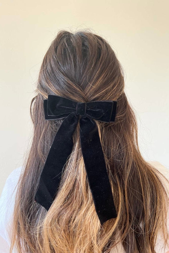 Classic Velvet Hair Bow Barrette: Black