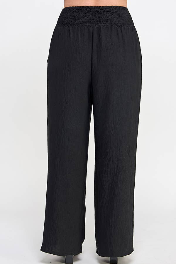 Plus Size Smocked Wide-Leg Pants Black