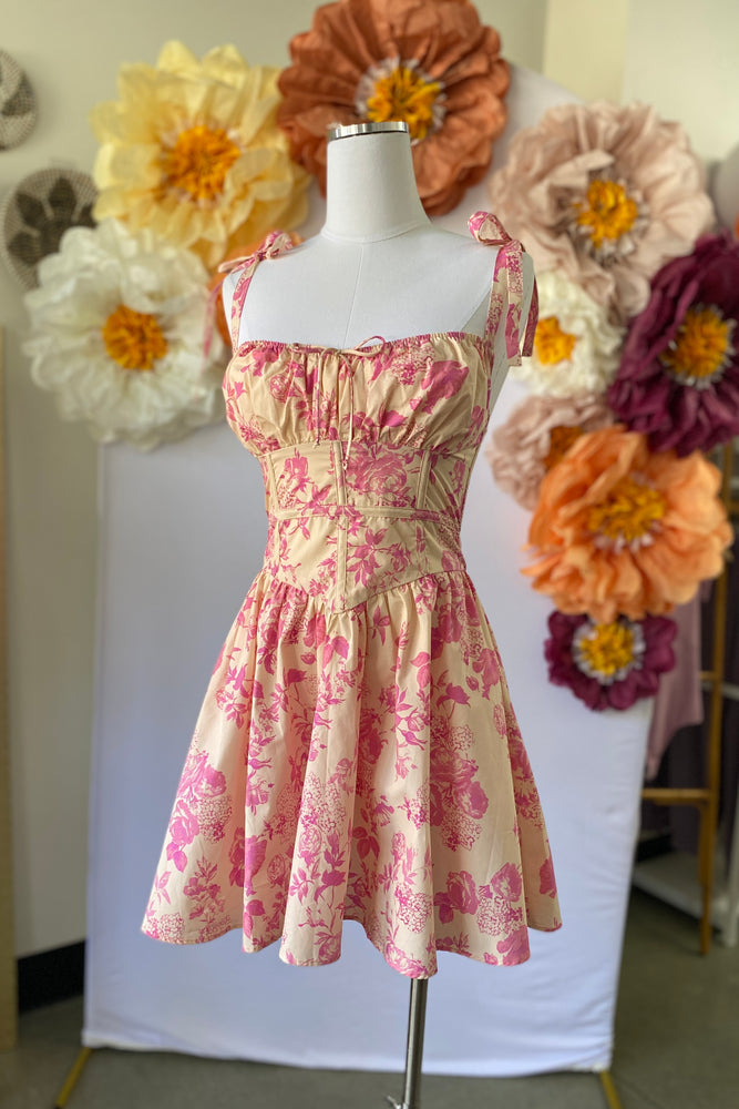 Floral Print Bustier Mini Dress Pink