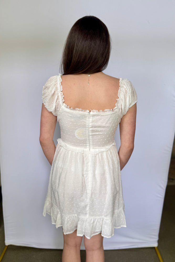 Lace Up Front Swiss Dot Mini Dress