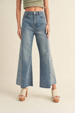 Color Block Raw Hem Denim Pants