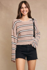Striped Cropped Sweater Taupe and Black