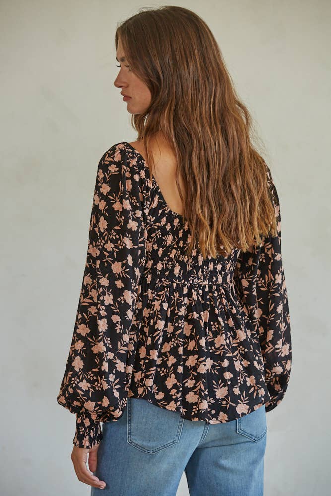 Floral Print Flare Blouse