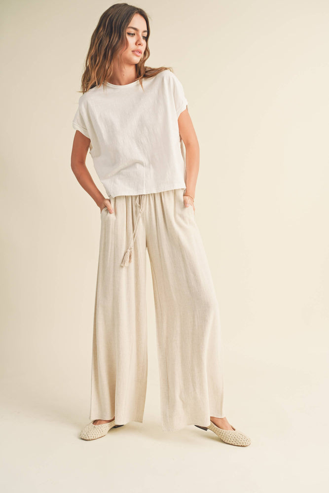 Linen Smocked Waist Wide Leg Pant