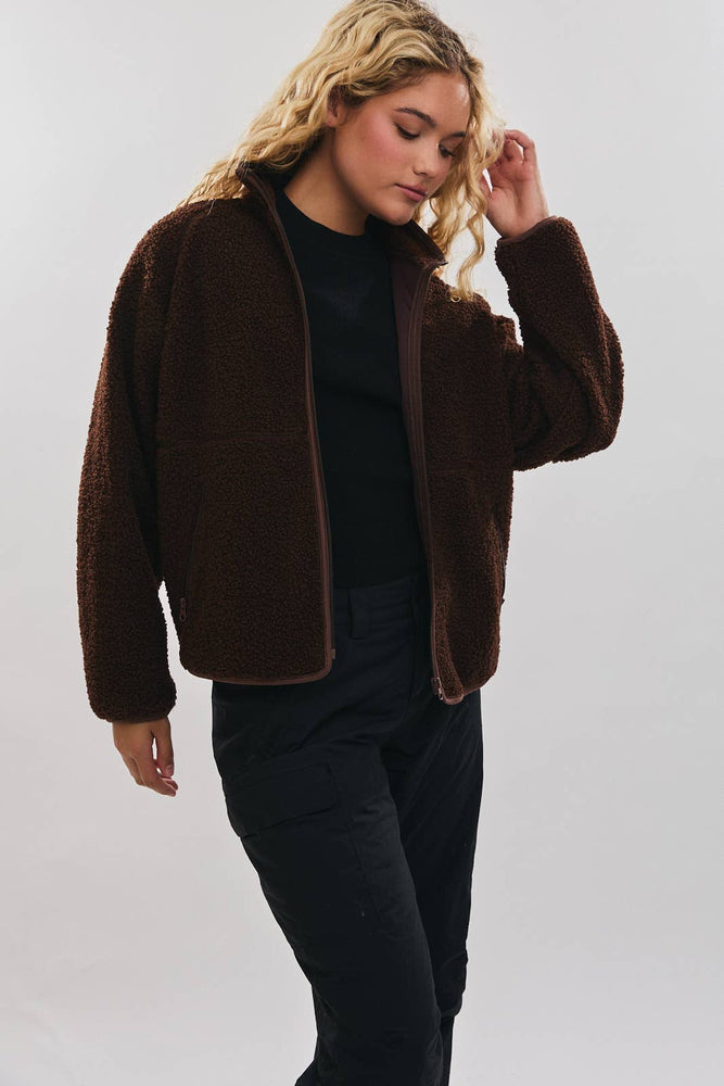Mock Neck Fleece Jacket Mocha
