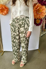 High Waist Wide Leg Satin-Like Pant Sage Print