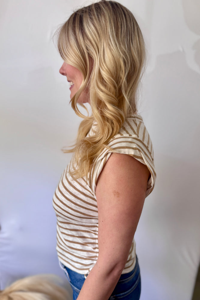 Striped Muscle Tee with Side Drawstring