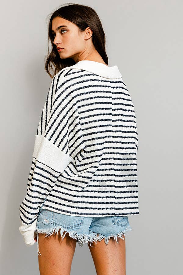 Relaxed Striped Top Black and White