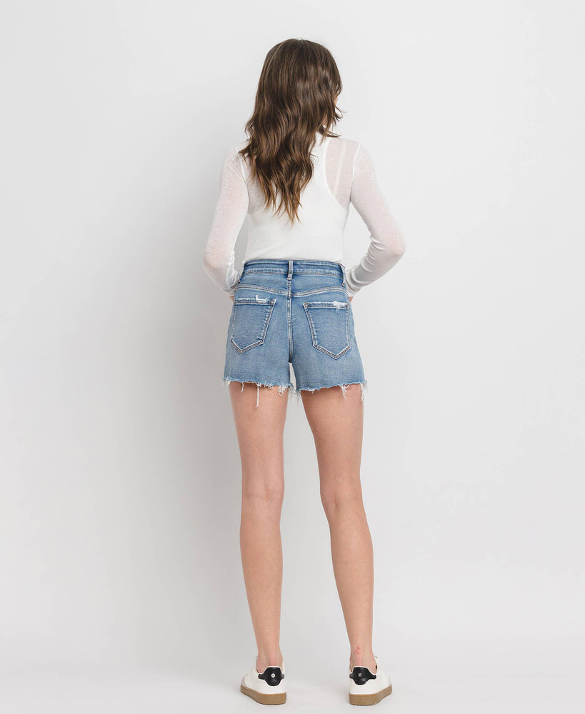 High Rise A-Line Denim Shorts