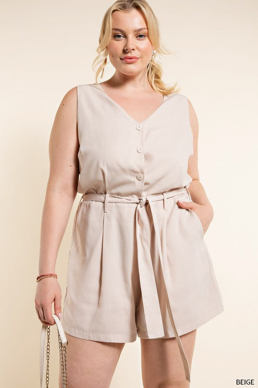 Plus Half Button Down Romper