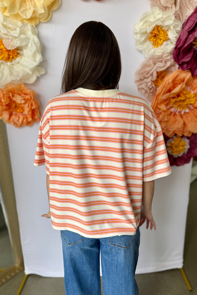 Striped Drop Shoulder Knit Top Pink and Orange