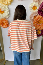 Striped Drop Shoulder Knit Top Pink and Orange