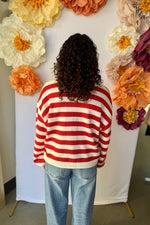 Button Down Cardigan Red and White Stripe