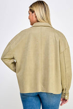 Plus Size Faux Suede Shacket Olive