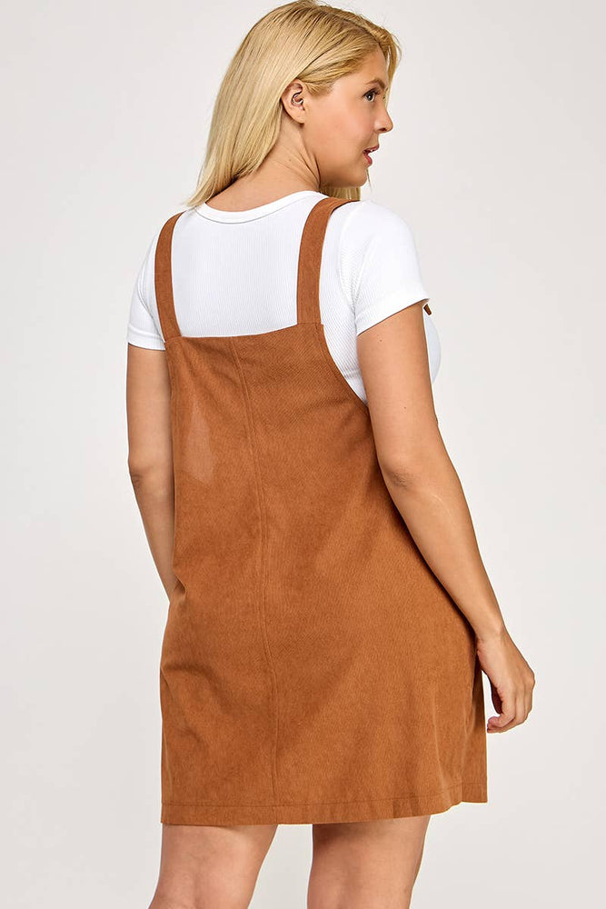 Plus Size Corduroy Pinafore Overall Dress