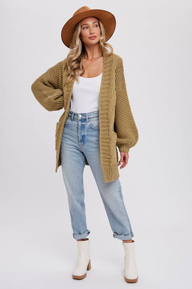 Chunky Cable Knit Cardigan Olive