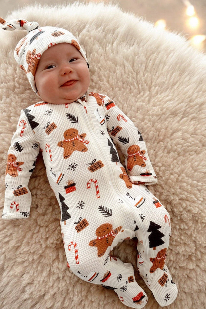 Organic Waffle Zip Footie Gingerbread