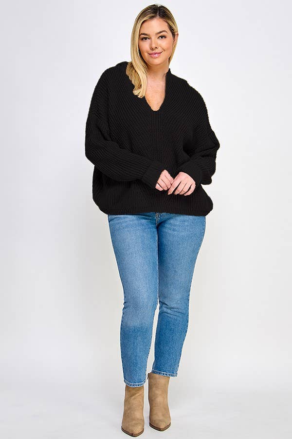 Plus Size Sweater Hoodie Top Black
