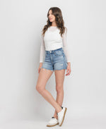 High Rise A-Line Denim Shorts