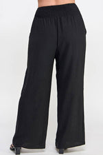 Plus Size Smocked Wide-Leg Pants Black