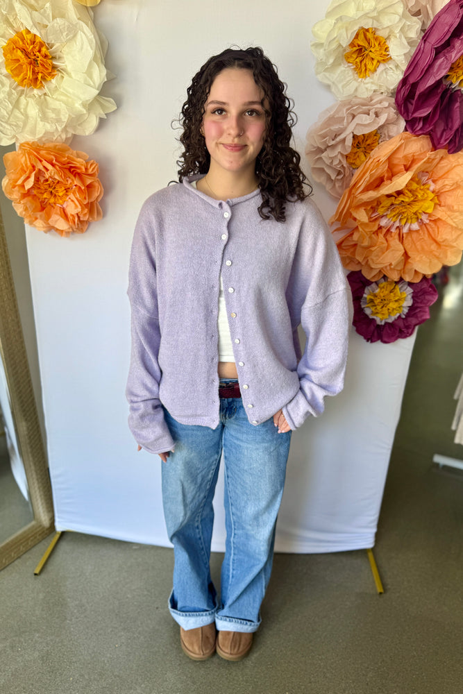 Button Front Cardigan Lilac