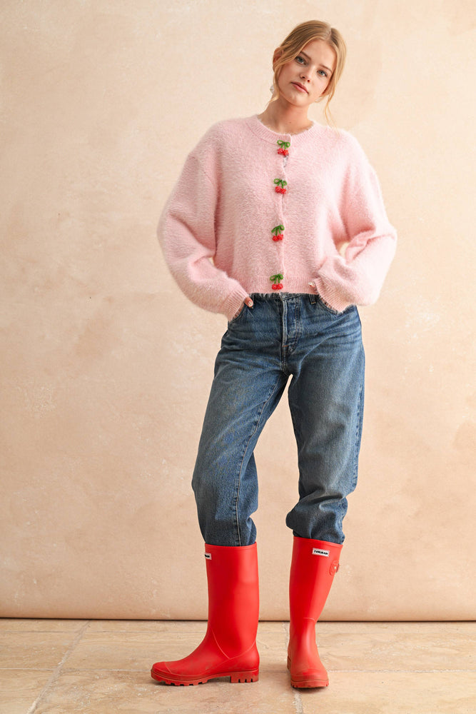 Cherry Button Front Cardigan