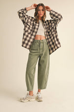 Grid Pattern Shacket Brown