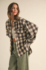 Grid Pattern Shacket Brown