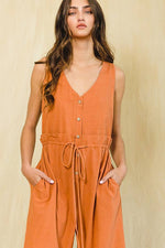 Tie Waist Jumpsuit Rust