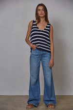 Knit Sweater Cotton Striped V-Neck Sleeveless Top