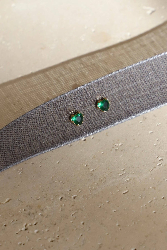 Mini Emerald Heart Studs
