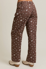 Mid Rise Cowboy Graphic Wide Leg Pants